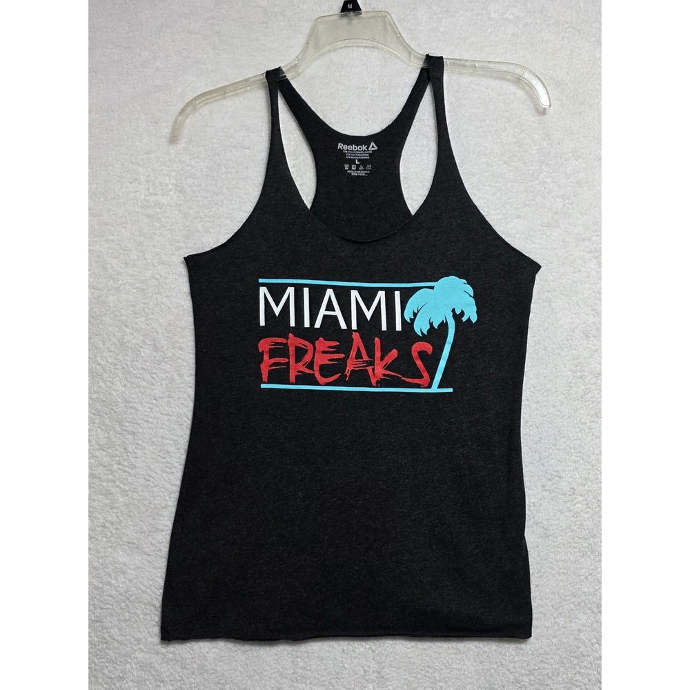 Reebok Miami Freaks Racerback Tank Top Gray Graphic Fitness Gym Women's Large